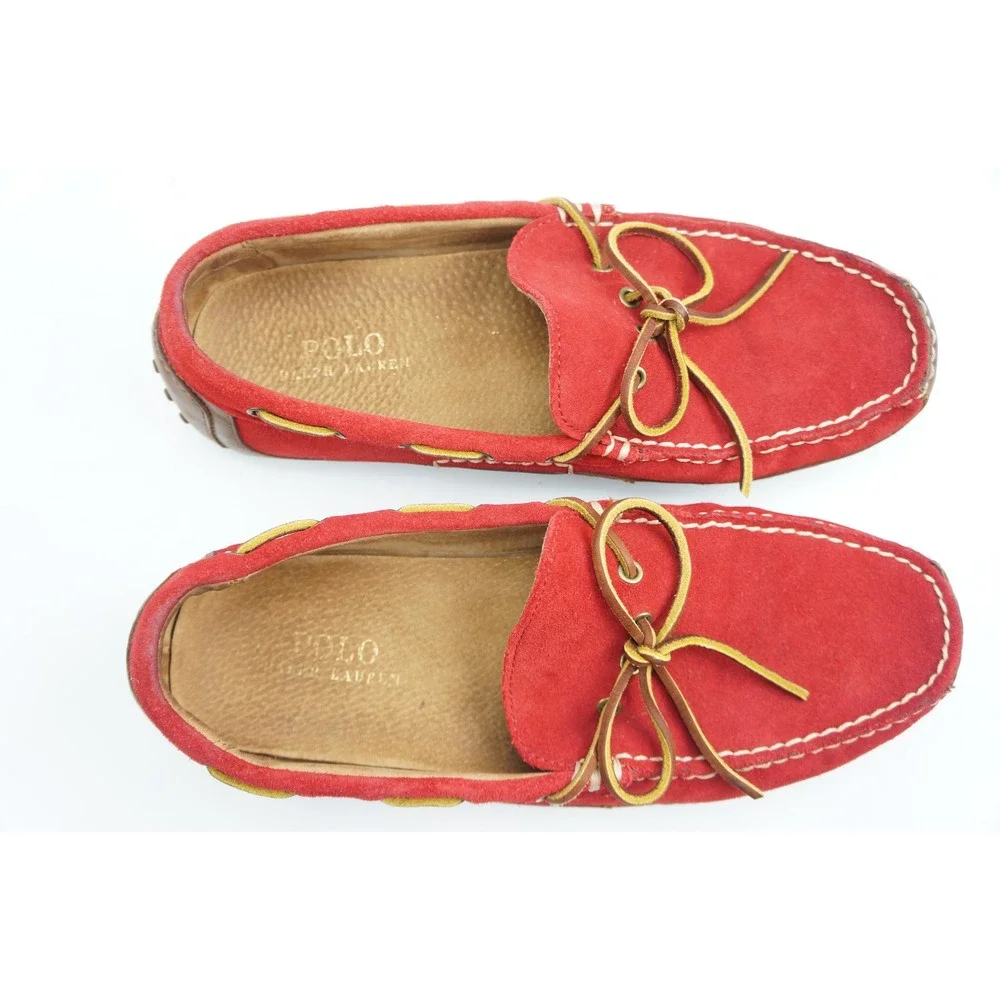 Polo Ralph Lauren Wyndings Loafers 9.5D Red Suede Leather Driving Shoes Good